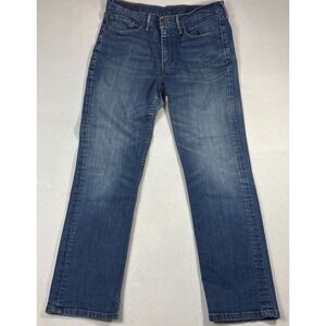 Levis 514 Jeans Mens 33x32 Blue Slim Straight Distressed Whiskered Medium Wash